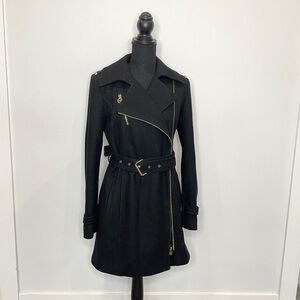 Michael Kors MK Black Long Belted Coat Wool Blend